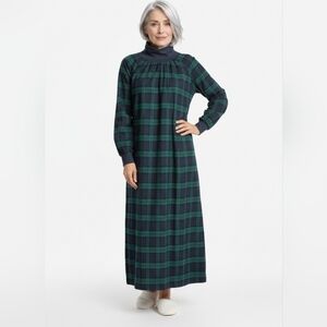 Vermont Country Classic Green Navy Plaid Flannel Long Sleeve Nightgown 2XL (bo22
